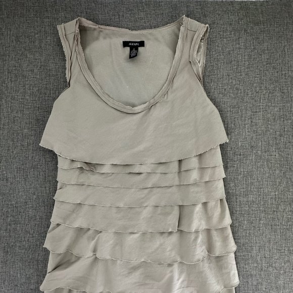 Alfani Layered Tiered Dress Size 2 Scoop Neck Sleeveless Fringe Edges Cotton, Sp - Picture 2 of 16